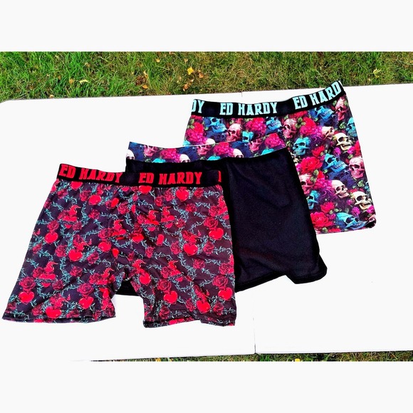 Ed Hardy Logo Black w/ Multi-Colored Skulls Cotton Blend Front Pouch Boxers NWOT - Picture 4 of 4